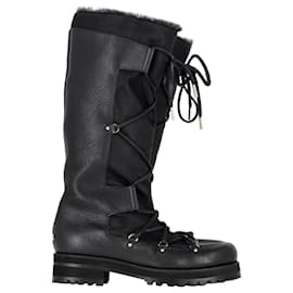 Jimmy Choo-Jimmy Choo Rabbit Fur-Lined Snow Boots in Black Leather-Black