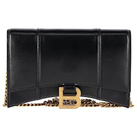 Balenciaga-Balenciaga Hourglass Wallet on Chain Bag in Black Leather-Black