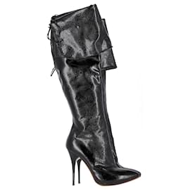 Alexander Mcqueen-Alexander McQueen Over-The-Knee Boots in Black Leather-Black