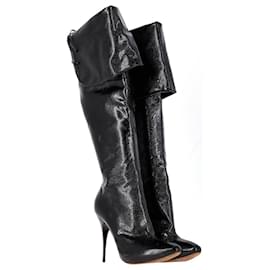 Alexander Mcqueen-Alexander McQueen Over-The-Knee Boots in Black Leather-Black