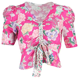 Sandro-Sandro Paris Becky Floral Print Puff-sleeve Top In Pink Linen-Pink