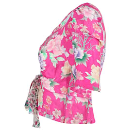 Sandro-Sandro Paris Top con estampado floral y mangas abullonadas en lino rosa Becky-Rosa