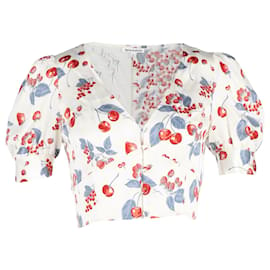 Reformation-Reformation  Mendez Cropped Printed Blouse In White Silk-Other