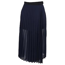 Sandro-Sandro Pleated Skirt in Navy Blue Polyester-Blue,Navy blue