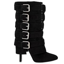 Balmain-Balmain High-Heel-Stiefel mit Schnalle aus schwarzem Wildleder-Schwarz