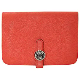Hermès-Hermès Dogon Compact Wallet in Orange Leather-Orange