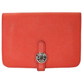 Portefeuille Compact Hermès Dogon en Cuir Orange Orange