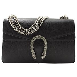 Gucci Small Dionysus Shoulder Bag in Black Leather  Black