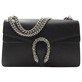 Gucci-Gucci Small Dionysus Shoulder Bag in Black Leather-Black