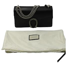 Gucci-Gucci Small Dionysus Shoulder Bag in Black Leather -Black