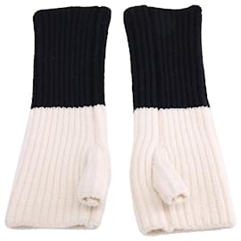 Bottega Veneta-Bottega Veneta Knitted Fingerless Gloves in Black and White Wool-Black