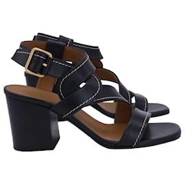 Chloé-Chloe Candice Topstitch Blockabsatz-Sandalen aus schwarzem Leder-Schwarz