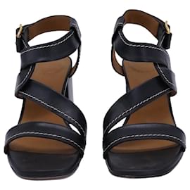 Chloé-Chloe Candice Topstitch Blockabsatz-Sandalen aus schwarzem Leder-Schwarz