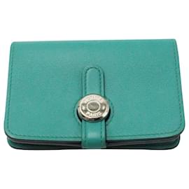 Hermès-Hermès Dogon Card Holder in Turquoise Leather-Other