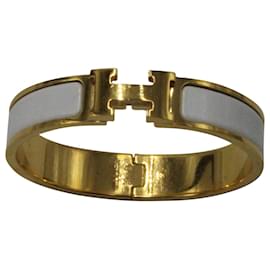Hermès-Hermès Enamel Clic Clac H Bracelet in Gold Metal-White