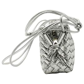 Bottega Veneta-Bottega Veneta Mini Loop Camera Bag in Silver Lambskin Leather-Silvery,Metallic