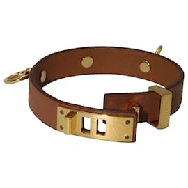 Hermès-Hermès Mini Clous Carres Wrap Bracelet in Brown Leather-Brown