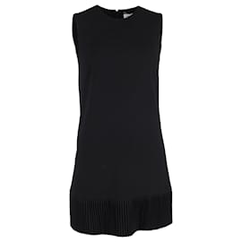 Saint Laurent-Saint Laurent – Ärmelloses Kleid mit plissiertem Saum aus schwarzer Wolle-Schwarz