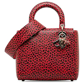Dior-Dior Red Medium Leather Leopard Print Lady Dior-Red