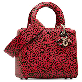 Dior-Dior Lady Dior, mittelgroße Ledertasche mit Leopardenmuster in Rot-Rot