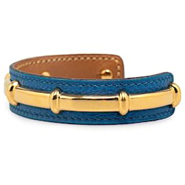 Hermès-Bracelet manchette Agatha en cuir bleu Hermès-Bleu