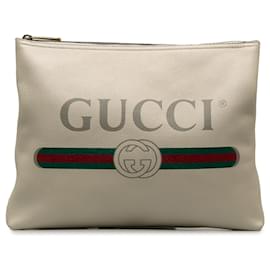 Gucci-Gucci White Gucci Logo Clutch Bag-White