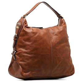 Gucci-Gucci Brown Leather Miss GG Shoulder Bag-Brown