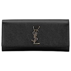 Saint Laurent-Saint Laurent Black Grain de Poudre Monogram Cassandre Clutch-Black