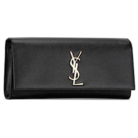 Saint Laurent-Saint Laurent Black Grain de Poudre Monogram Cassandre Clutch-Black