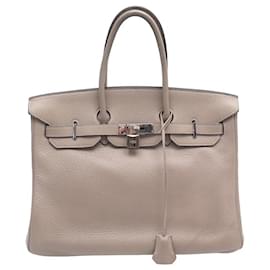 Hermès-Hermes Birkin handbag 35 TAURILLON CLEMENCE DOVE GRAY LEATHER HAND BAG-Beige