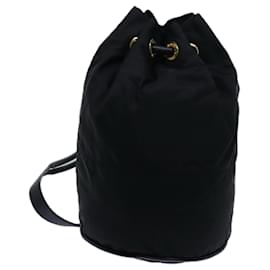 Céline-CELINE Circle Shoulder Bag Nylon Black Auth ar11677-Black