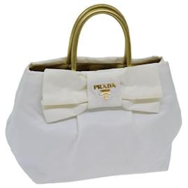 Prada-PRADA Hand Bag Nylon White Gold Auth 71016-White,Golden