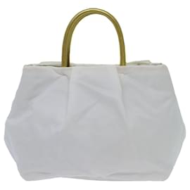 Prada-PRADA Hand Bag Nylon White Gold Auth 71016-White,Golden
