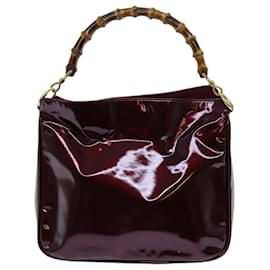 Gucci-GUCCI Bamboo Shoulder Bag Patent leather Bordeaux Auth 71314-Other