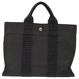 Hermès-HERMES Her Line PM Tote Bag Canvas Gray Auth 70653-Grey