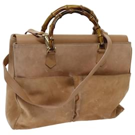 Gucci-GUCCI Bamboo Handtasche Wildleder 2Weg Beige Auth ep4005-Beige