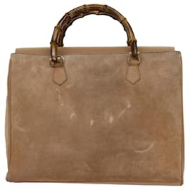 Gucci-GUCCI Bamboo Hand Bag Suede 2way Beige Auth ep4005-Beige