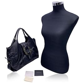 Bulgari-Bulgari Black Leather Chandra Hobo Shoulder Bag-Black