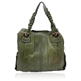 Chloé-Green Leather Heloise Tote Shoulder Bag-Green