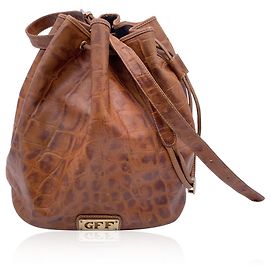 Gianfranco Ferré Bolsa balde de couro marrom vintage em relevo Marrom