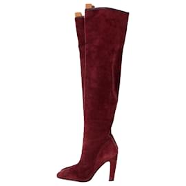 Stuart Weitzman-Stuart Weitzman Edie Leather Panel Stretch Knee High Boots in Red Suede-Red