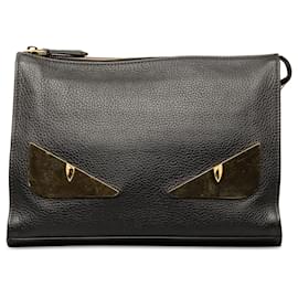 Fendi-Pochette en cuir monstre noir Fendi-Noir