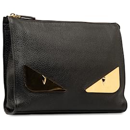 Fendi-Pochette en cuir monstre noir Fendi-Noir