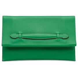 Hermès-Hermes Pochette Evercolor Pliplat Verte-Vert