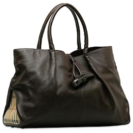 Burberry-Burberry Brown House Check Horn Toggle Tote-Brown,Dark brown