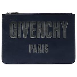 Givenchy-Givenchy Blue Leather Logo Clutch Bag-Blue,Navy blue