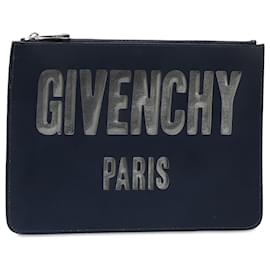 Givenchy-Givenchy Blue Leather Logo Clutch Bag-Blue,Navy blue