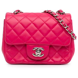 Chanel-Chanel Pink Mini Square Classic Lambskin Single Flap-Pink
