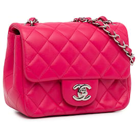 Chanel-Chanel Pink Mini Square Classic Lambskin Single Flap-Pink