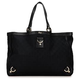 Gucci-Gucci Black GG Canvas Abbey bolso de mano con anilla en D-Negro